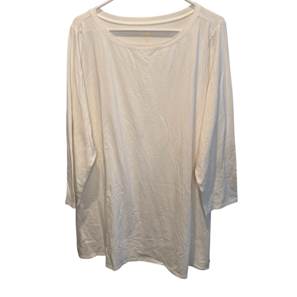 Belle by Kim Gravel Women White Ivory Top 3/4 Sleeve Pima Cotton Blend XL NEW